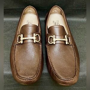 Salvatore Ferragamo Gancini Driver Men’s Brown Leather Moccasins US 8 Pre-Owned